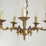 Vintage french bronze ornate detail 5 light chandelier