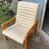 80s cream leather armchair Flàttoto