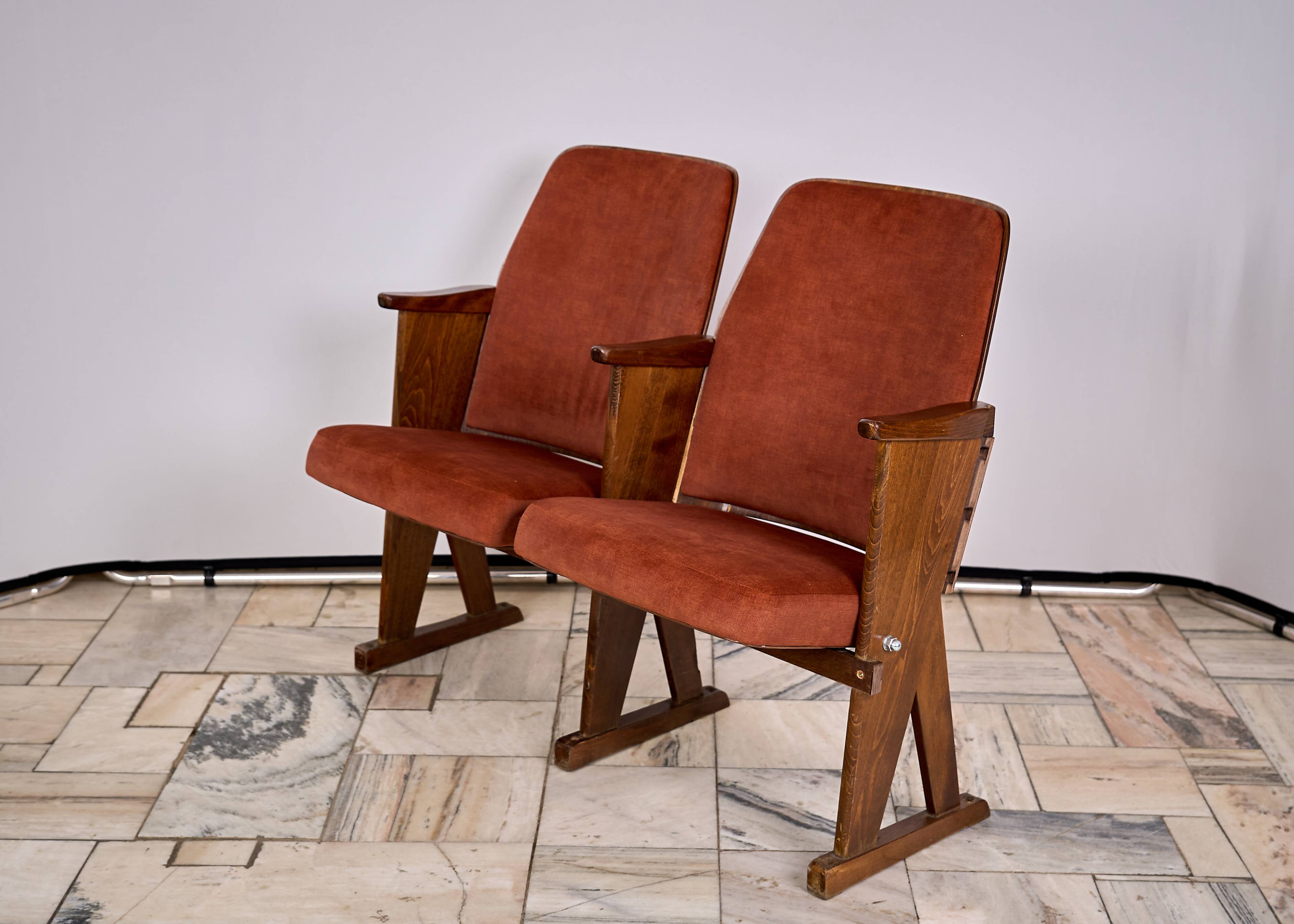 Vintage Czechoslovakian double cinema seats from the 1970s