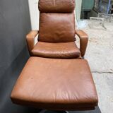 Lounge chair and ottoman leather cognac