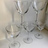 Set of 5 engraved wine glasses star model 50s