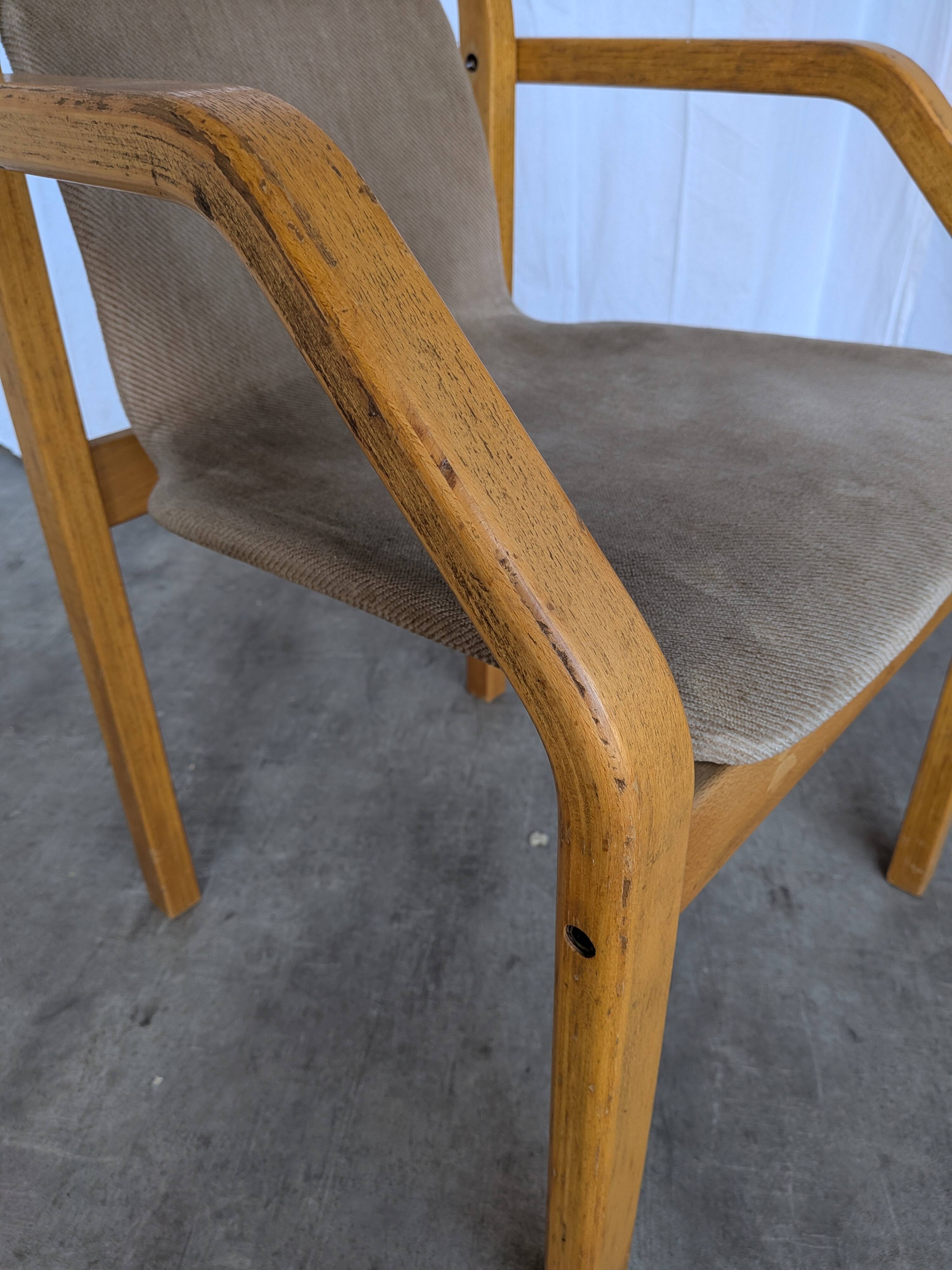 Vintage Beech Wood Dining Chair: 1970s Space Age Gray Fabric