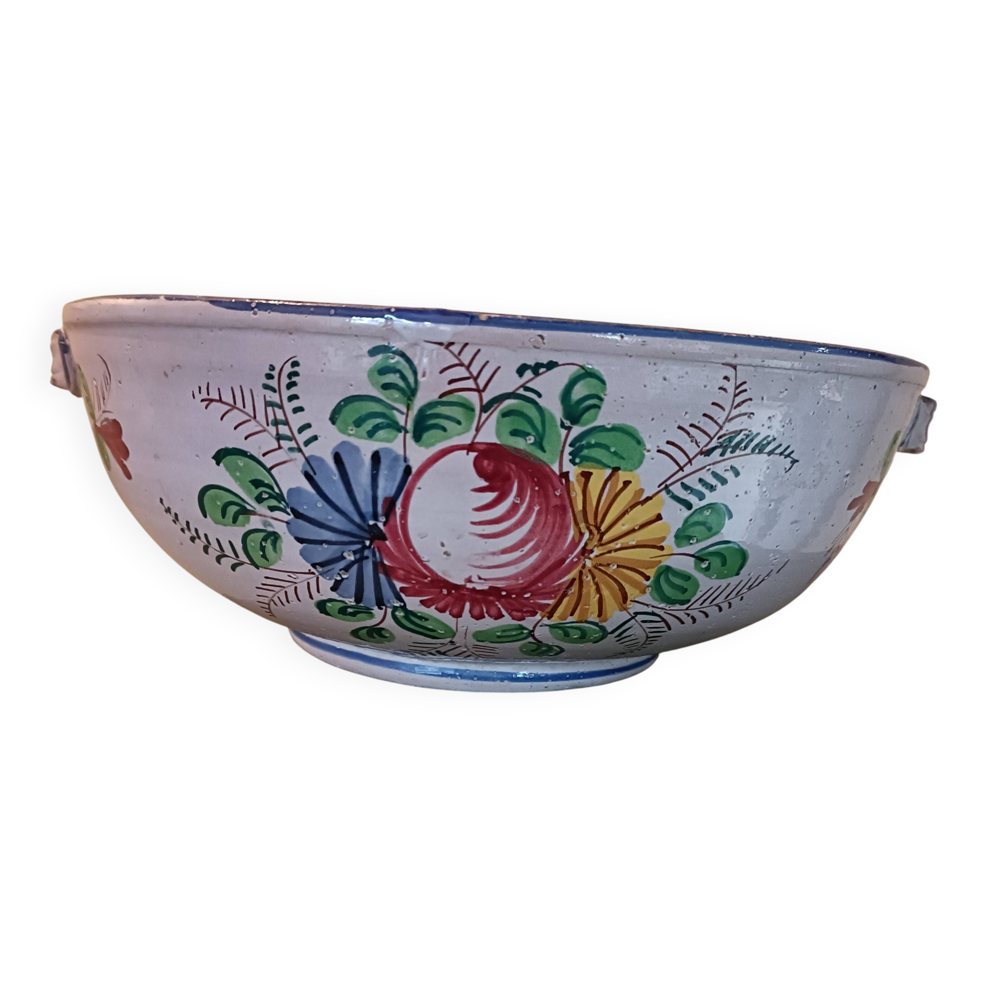 Large antique salad bowl with hand-painted decoration
