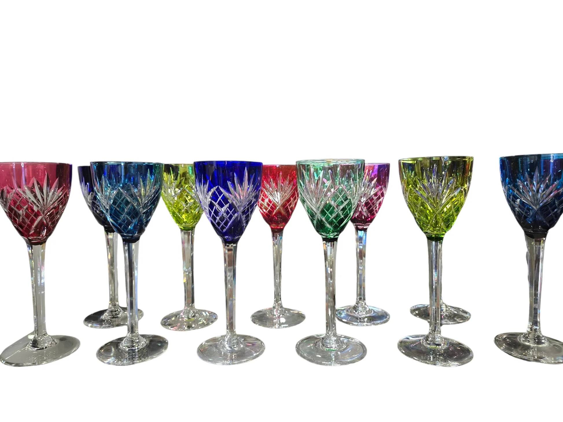 12 coloured cups / glasses Saint-Louis model Chantilly