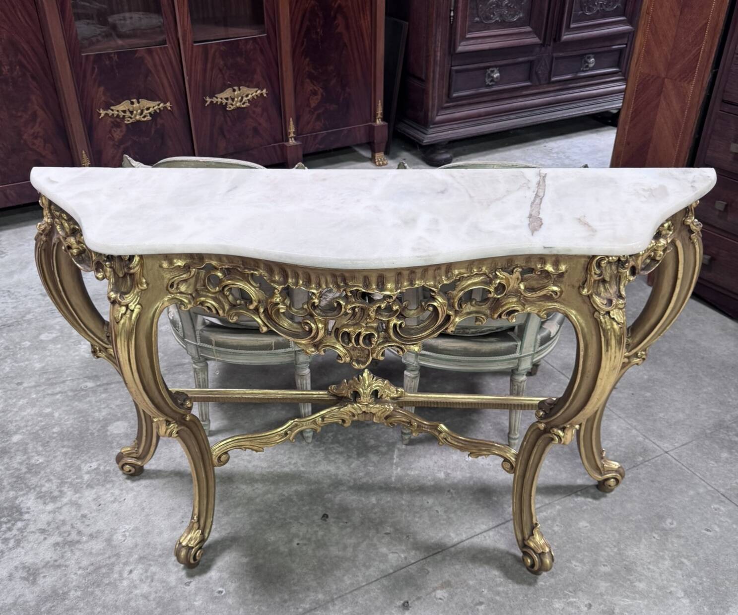 Important console in carved gilded wood – Marble top – Louis XV style