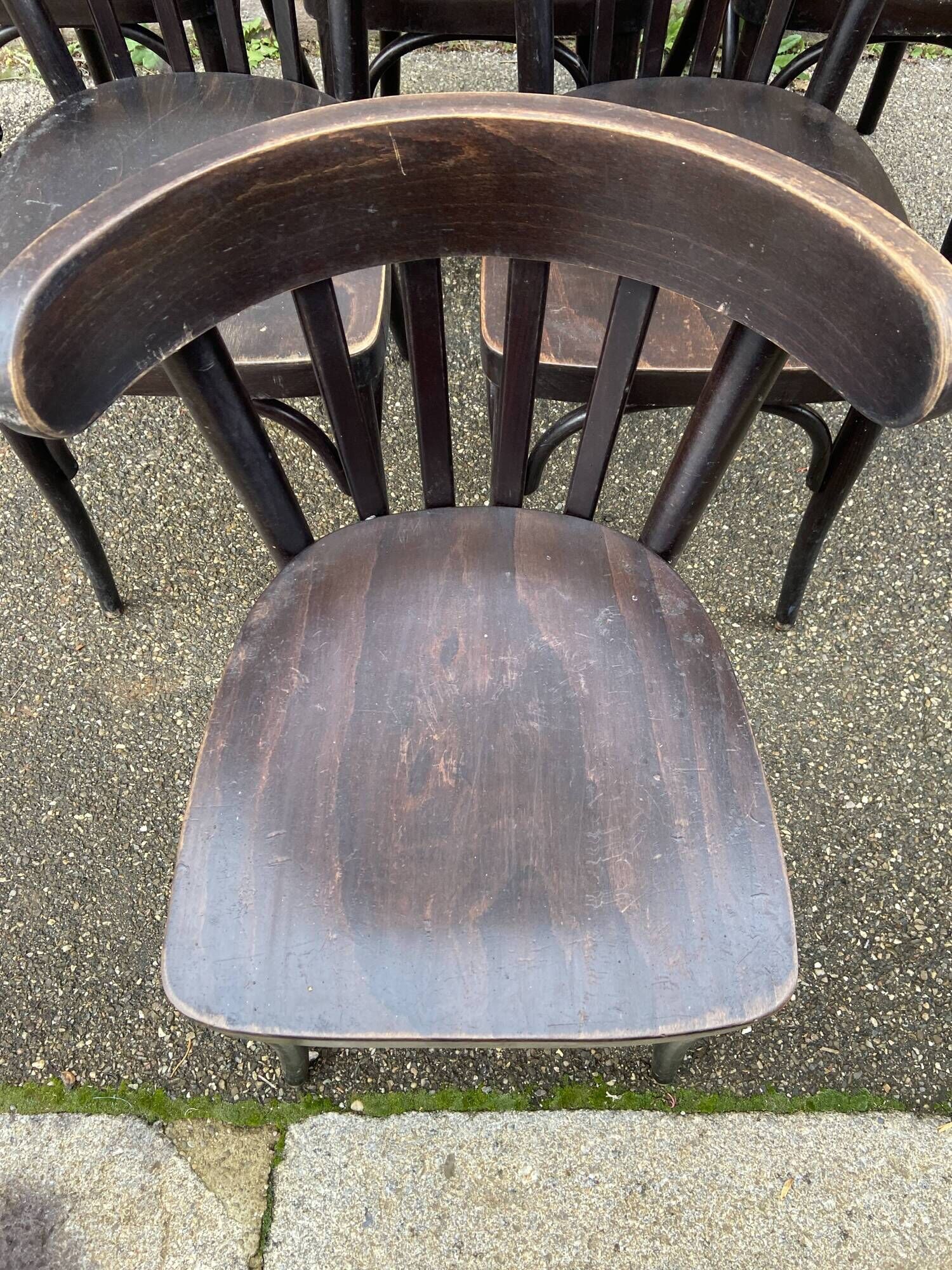 set of 6 Viennese chairs curved wood restaurant Paris bistro Fischel 1960