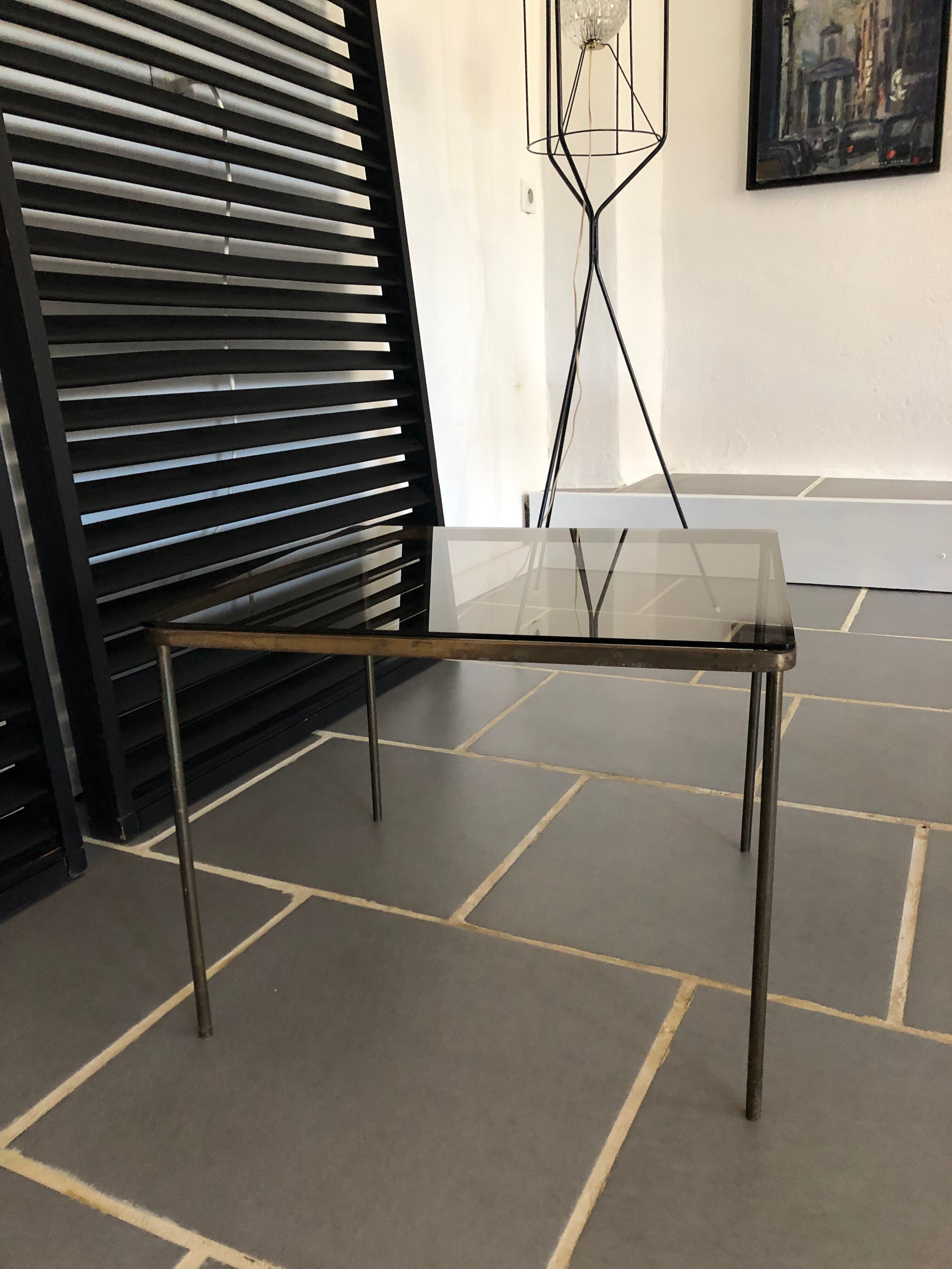 Vintage glass and brass coffee table