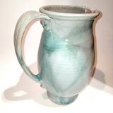 Red and grey glazed stoneware pitcher Signed Height 21 cm