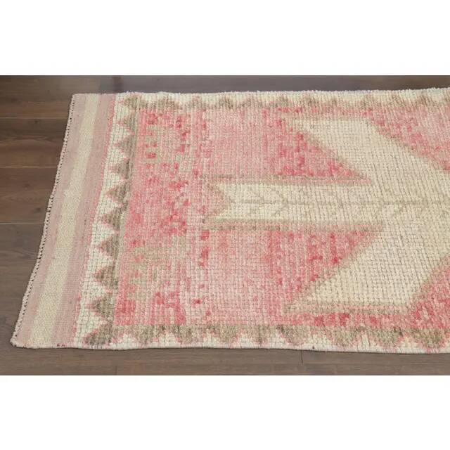 Vintage Turkish Oushak handmade wool cotton pink runner rug 83x310