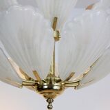French chandelier in brass with Murano glass shells, 1970s