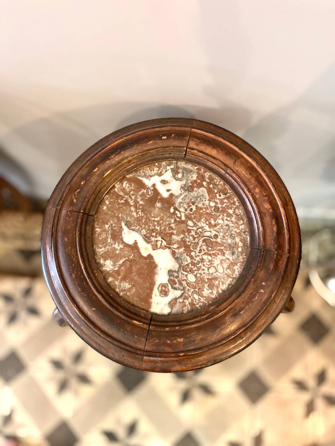 Art Nouveau wooden and marble stool