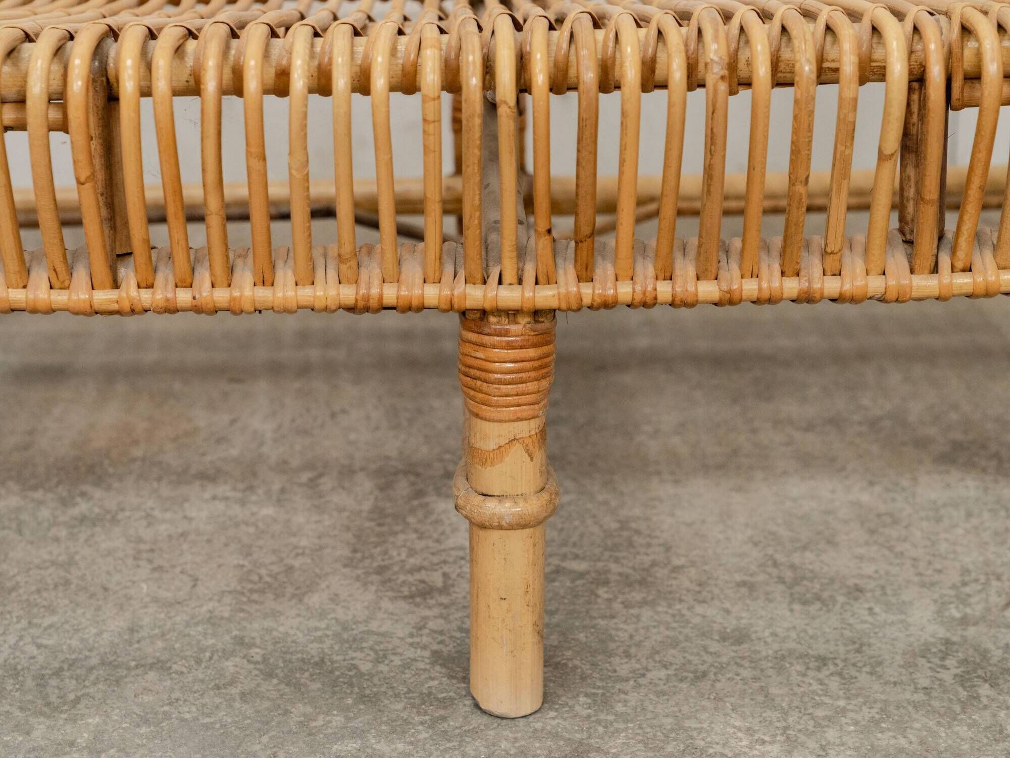 Vintage bamboo and rattan bench from the 1970s.
