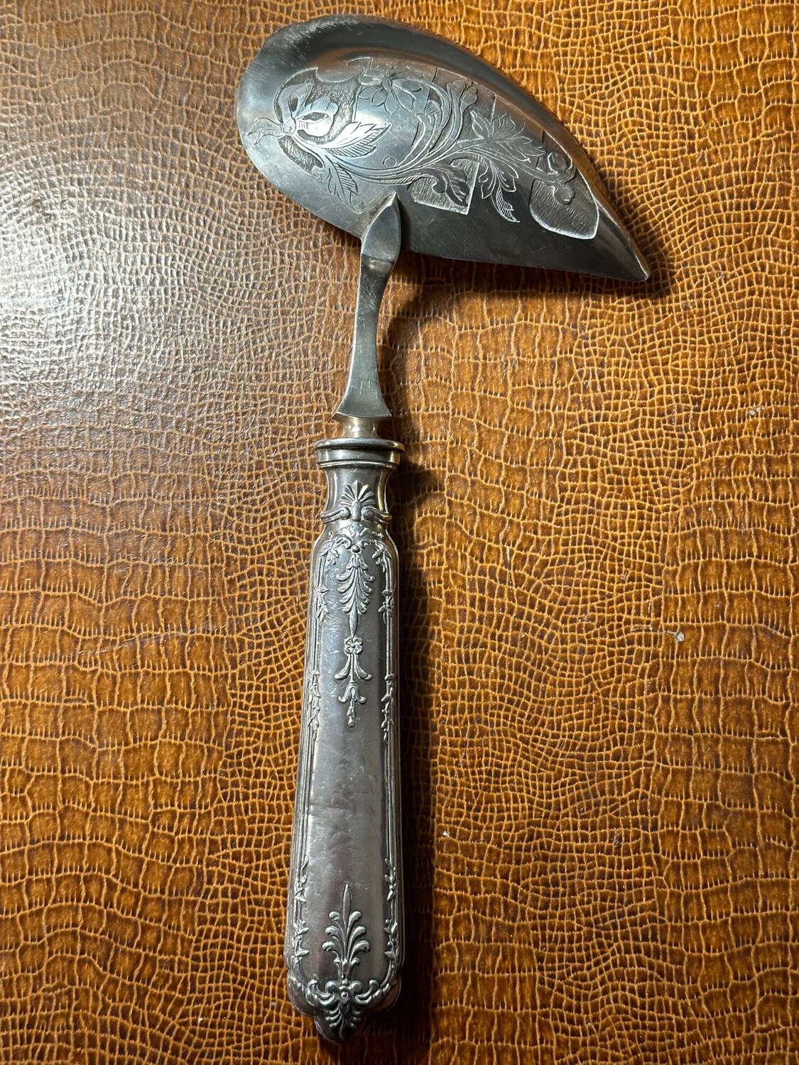 Art-Nouveau Sauce Spoon Floral Decor - Silver & Vermeil