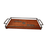 Tray in wrought iron wood and stones 60s