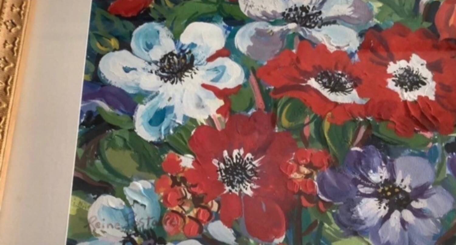 Framed painting 35X28 cm Anemones