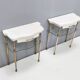 Pair of White Lacquered Nightstands with Marble Tops and Glass Shelves, Italy
