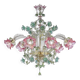 Ornate Venetian Pink and Green Floreal Murano Glass Chandelier
