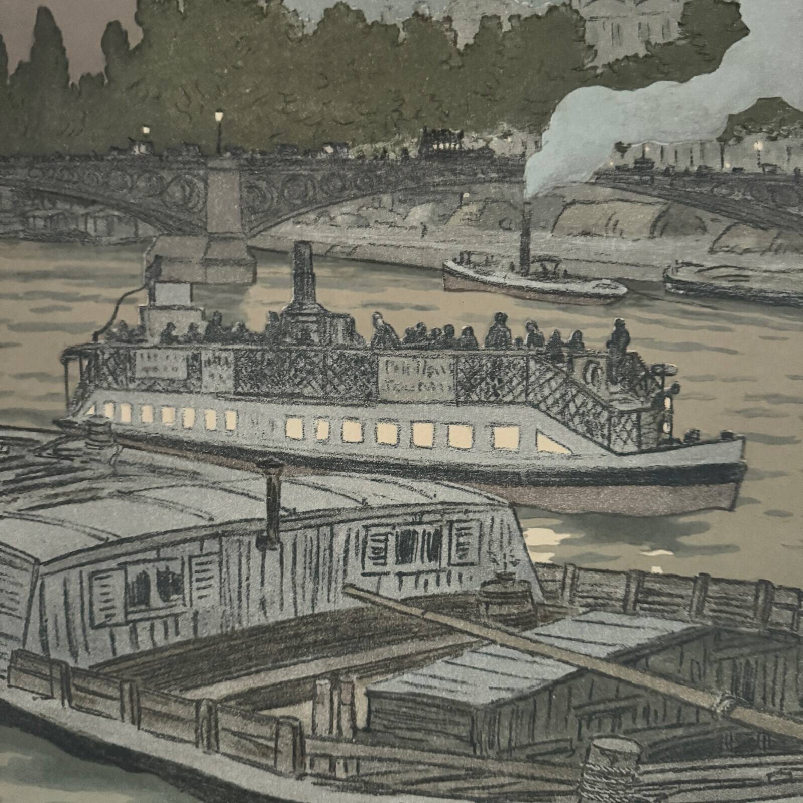 Lithograph by Henri Rivière The Pont des Saints-Pères and the Louvre