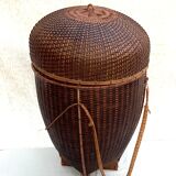 Set of four wicker baskets, rattan nesting ethnic style