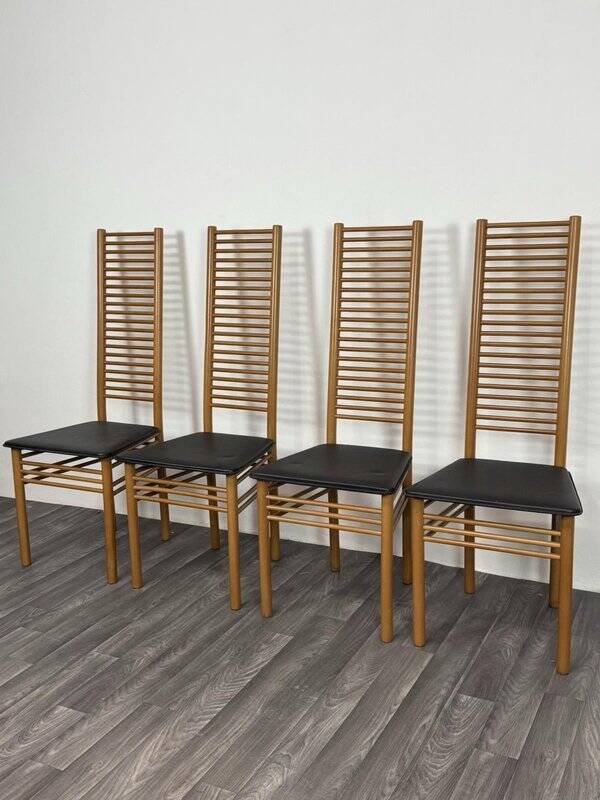 Ladder Back Dining Chairs, Italy, 1980, Set of 4