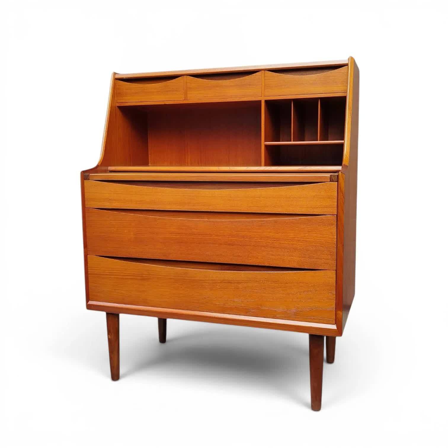 Teak secretary by A. Vodder (attributed), mirror, Denmark 1960s