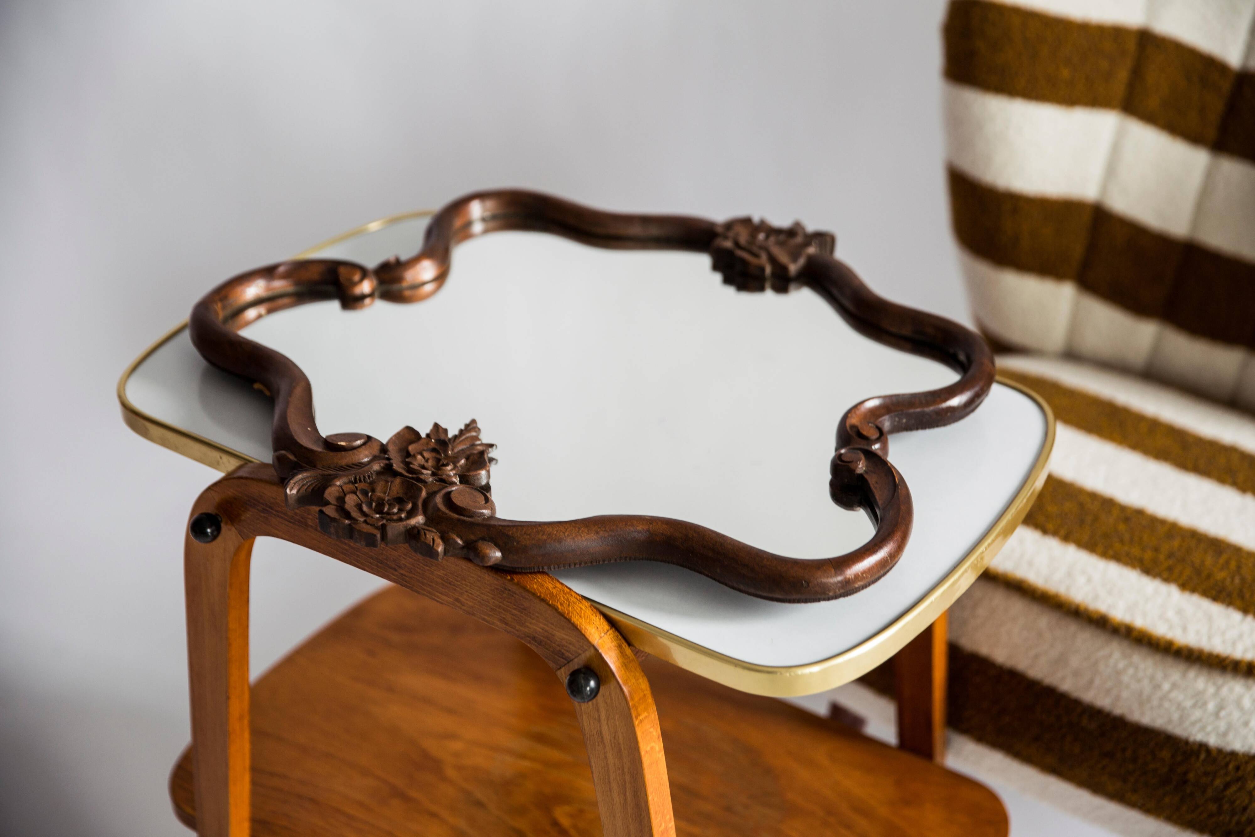 Medium vintage mirror in dark brown wood, Europe, 1960.