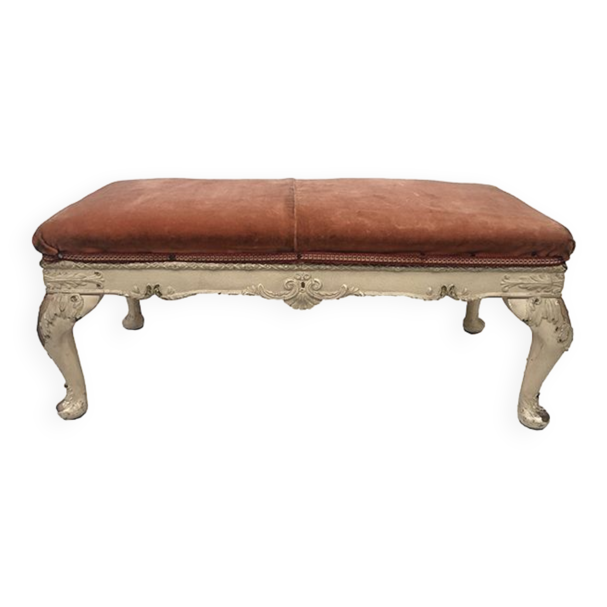 Bench in cream lacquered wood in rococo style, mid-twentieth century
