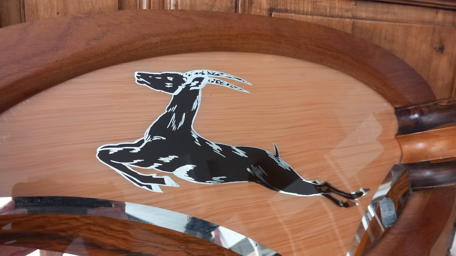 Art Deco service tray in wood and mirror signed Dope, 1930s.