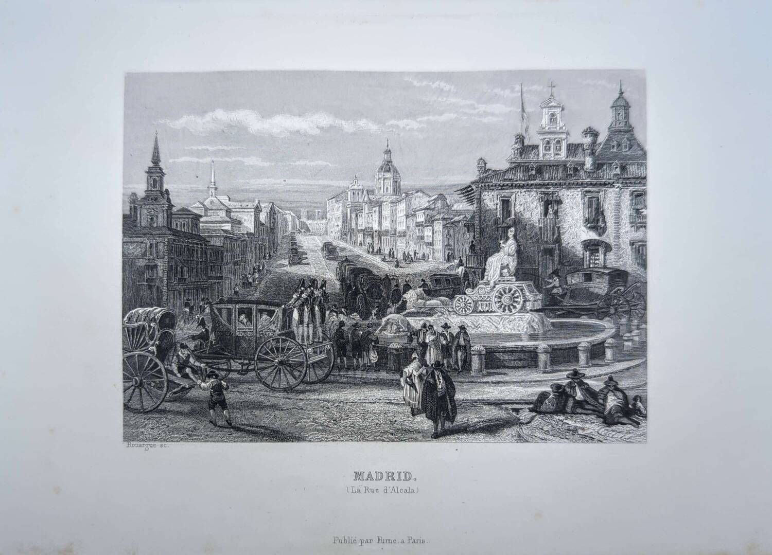 Madrid, Alcalá Street. Old engraving, printed in 1841.