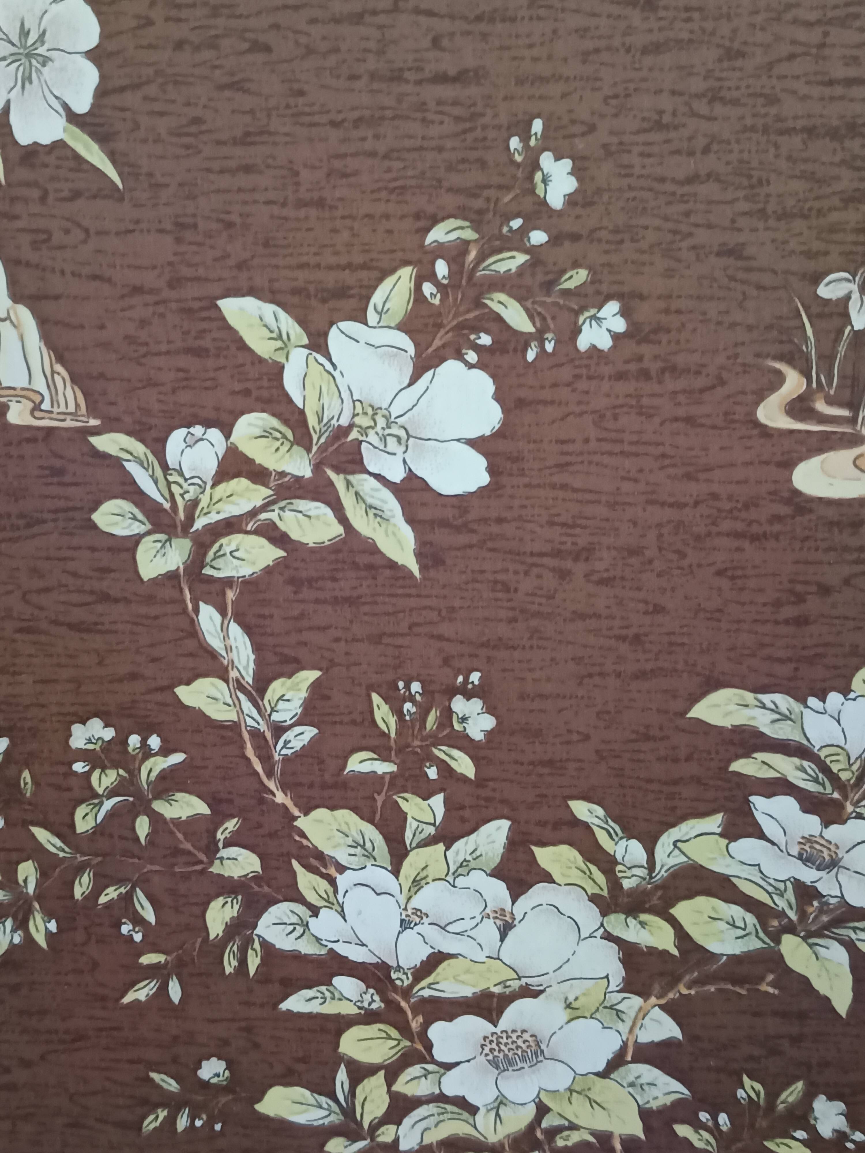 large antique headboard with 4 panels featuring Asian decor from the 1940s/50s