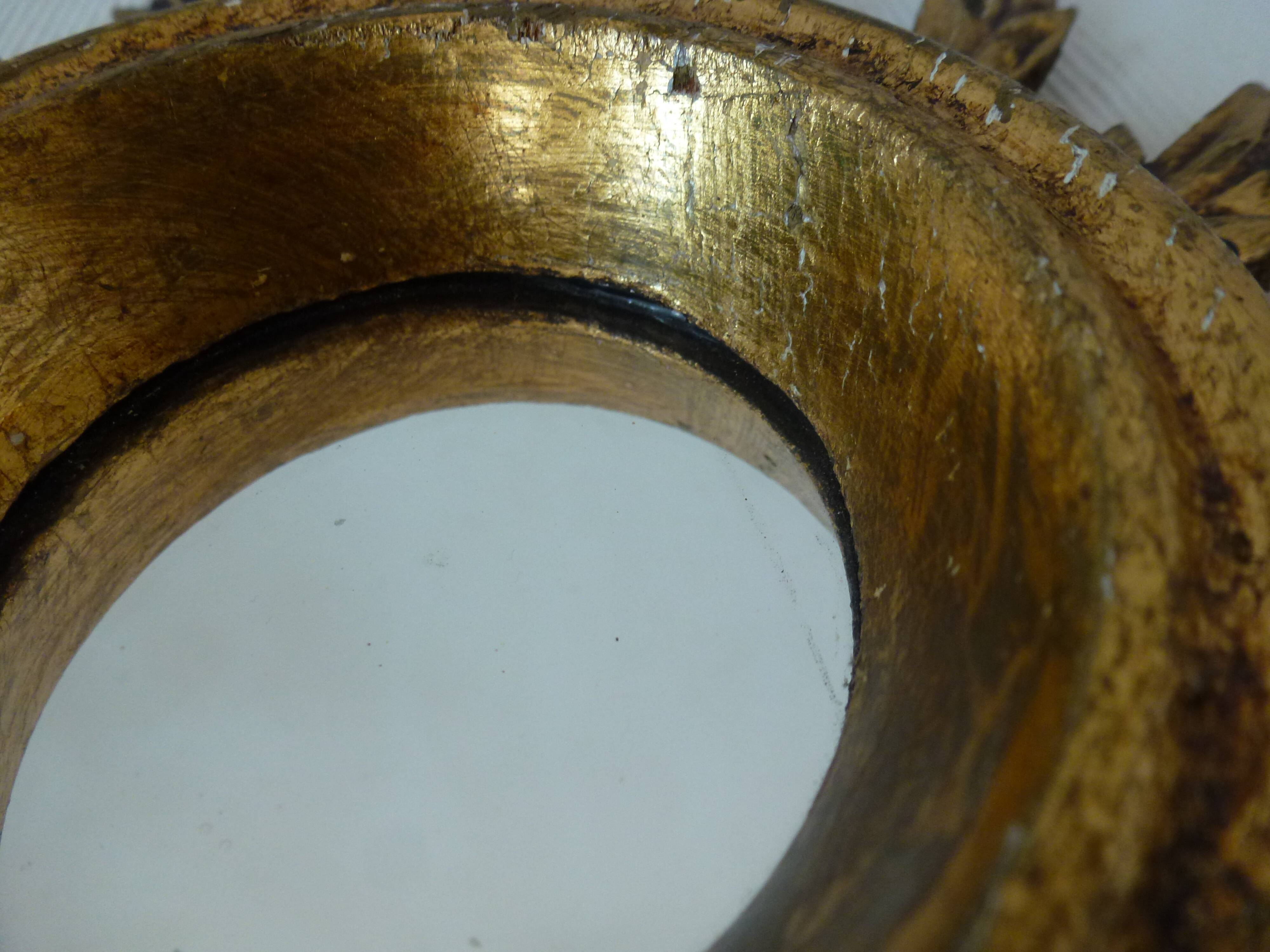 Mirror sun in gilded wood carved 60s, 28 cm