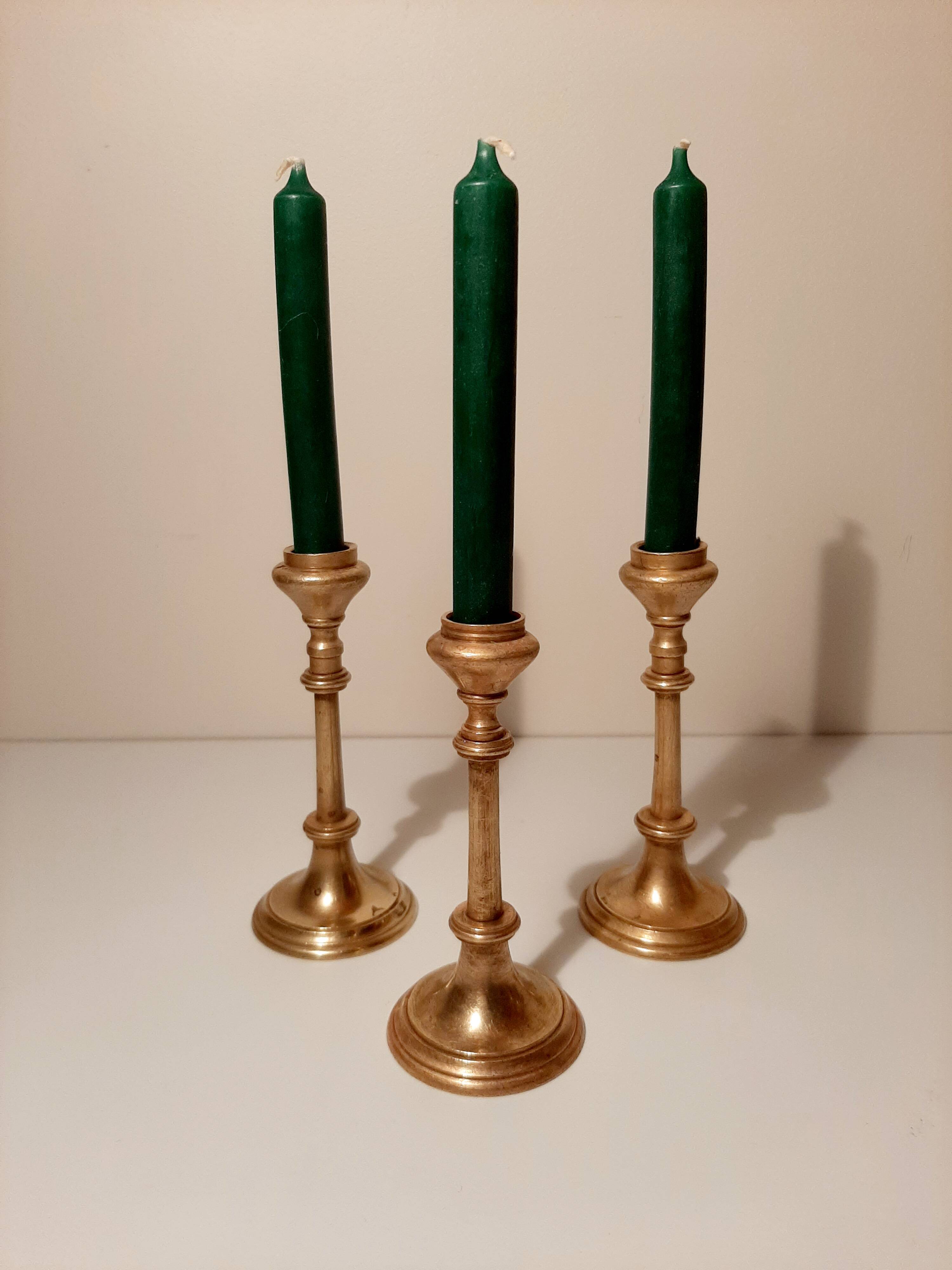 Set of gilded brass candle holders