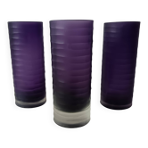 Set of 3 vintage plum-colored glass vases, france, mikasa mouth-blown