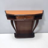 Beech and Walnut Root Console Table with an Orange Glass Top, Italy
