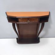 Beech and Walnut Root Console Table with an Orange Glass Top, Italy