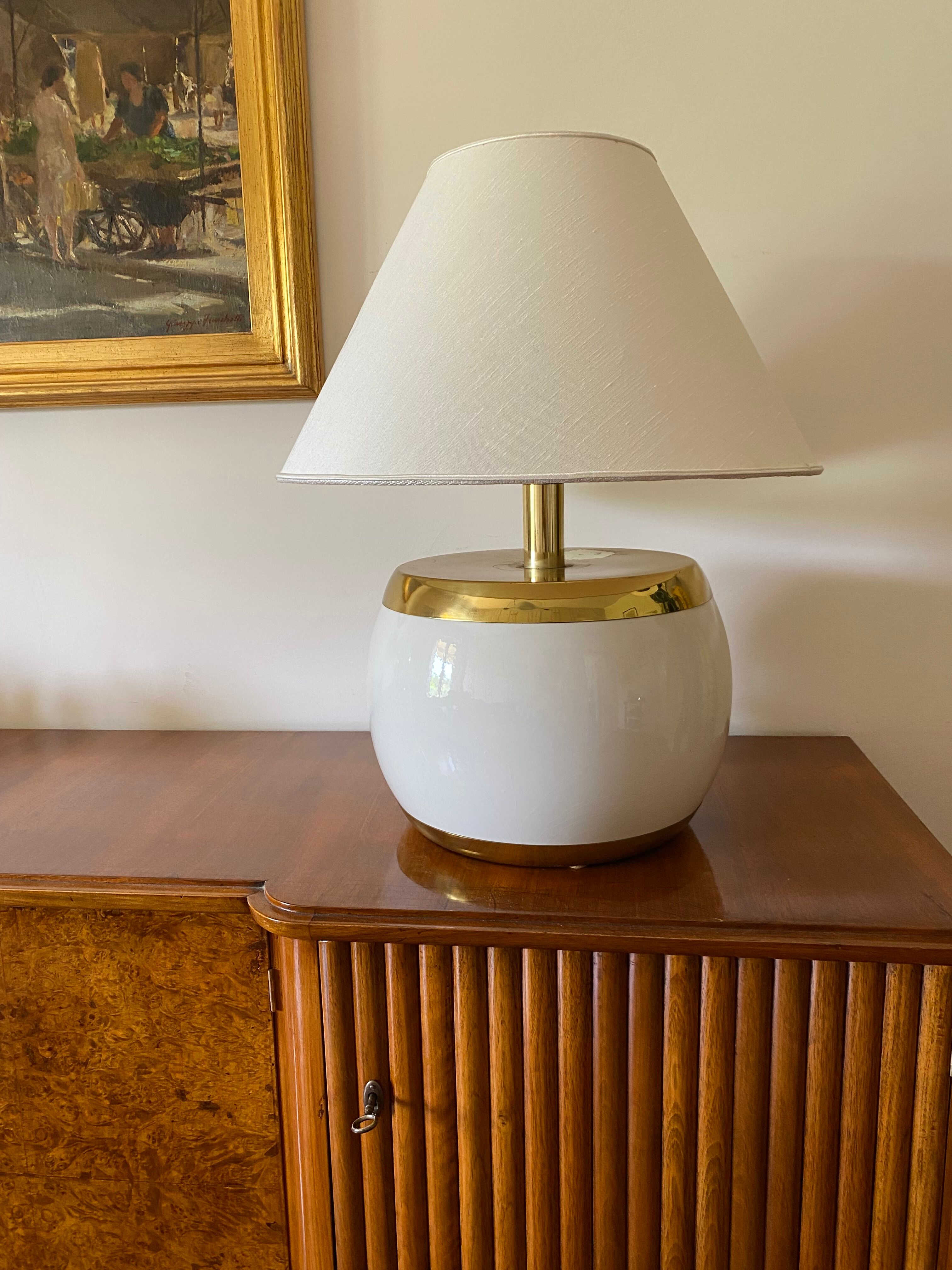 Monumental white ceramic and brass lamp base, italy 1970s