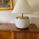 Monumental white ceramic and brass lamp base, italy 1970s