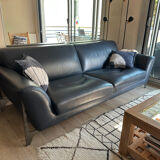 3-seater navy blue leather sofa Ligne Roset model Réflexion