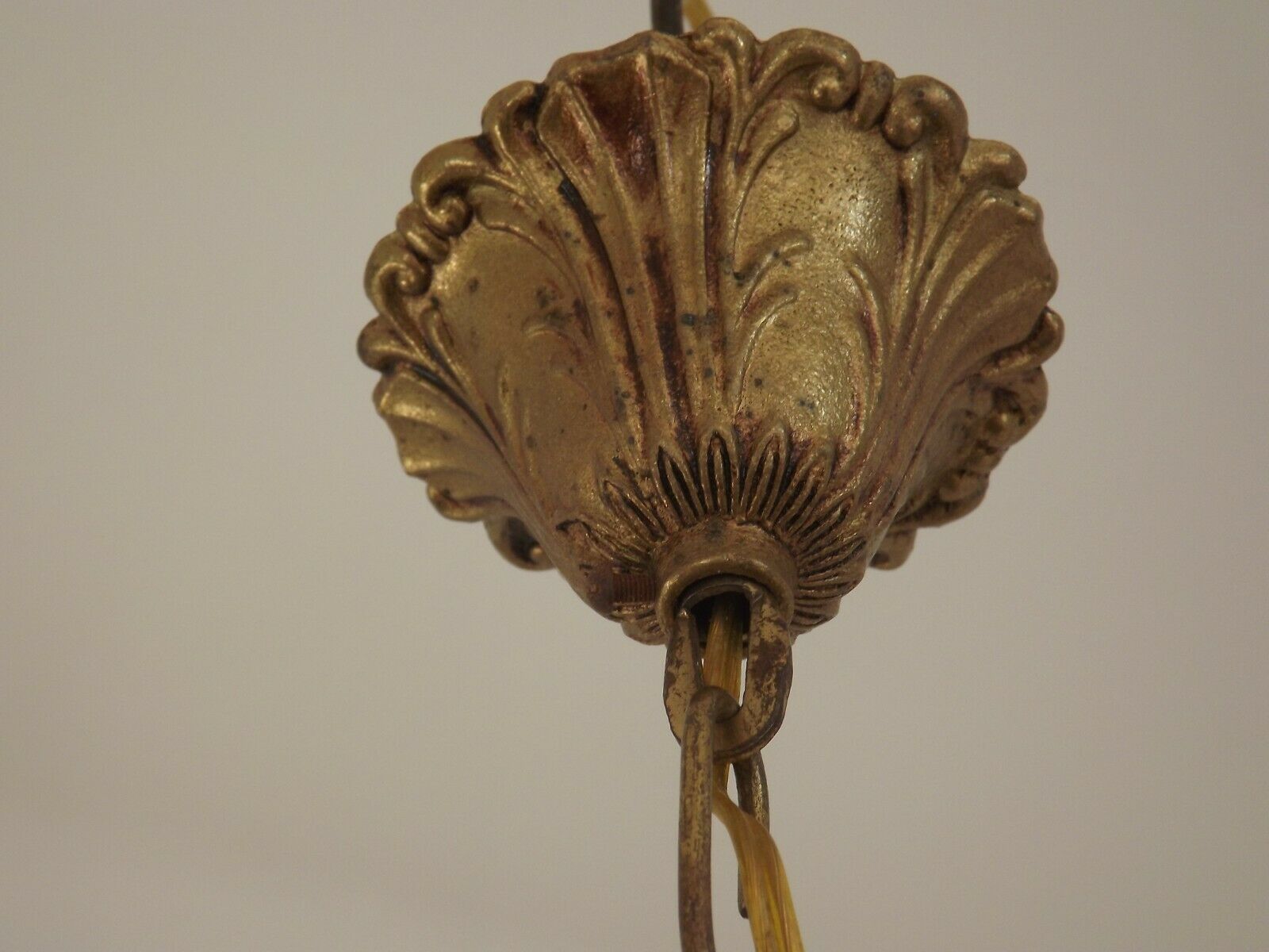 French antique small brass crystal & glass single light cage chandelier 3277