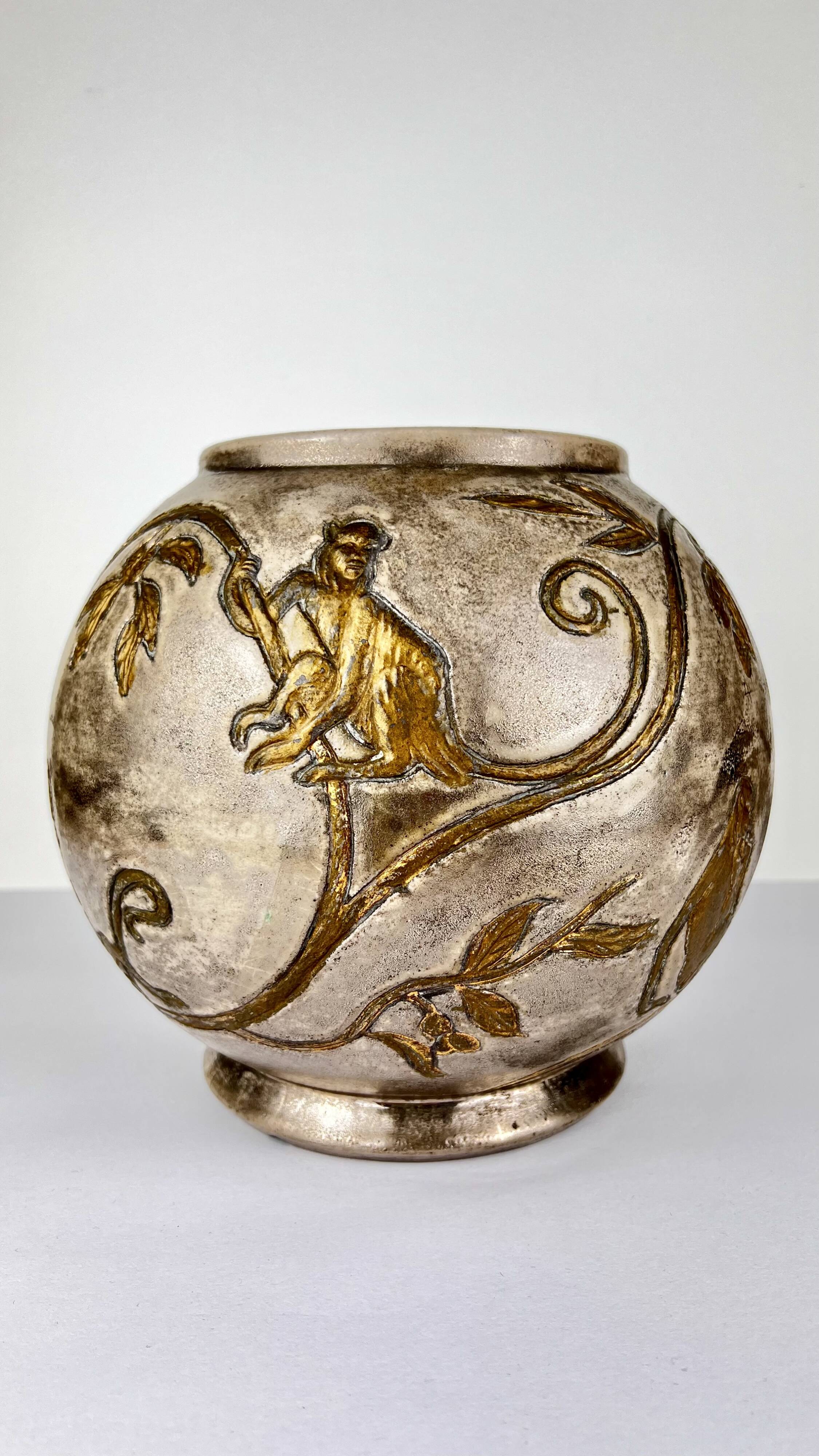 Art Nouveau monkey and plant vase E.Chapelle