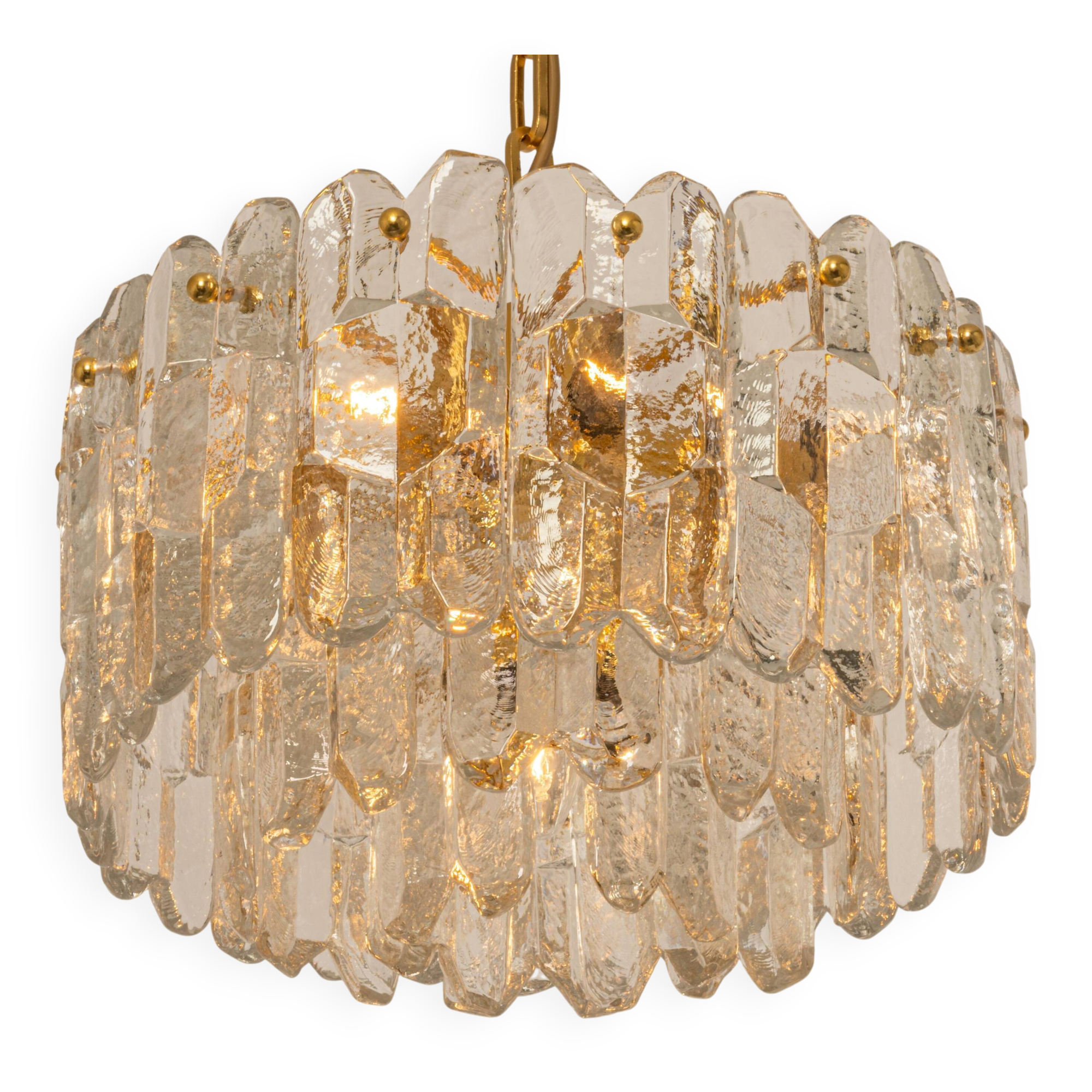 Luminaire en laiton doré, verre cristal Palazzo, Kalmar, Autriche, 1970