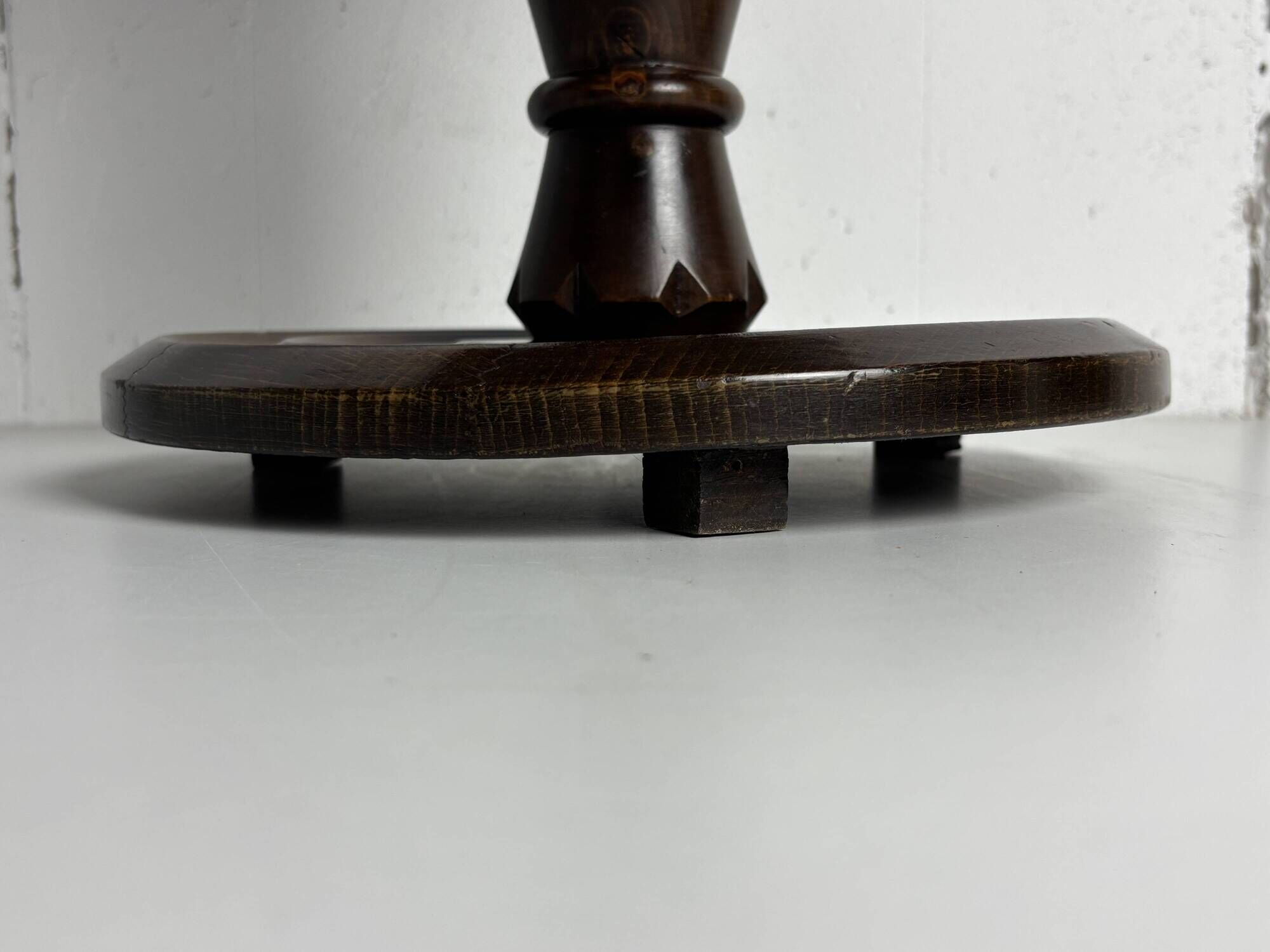 Low wood turned midcentury brutalist side table, style of Charles Dudouyt