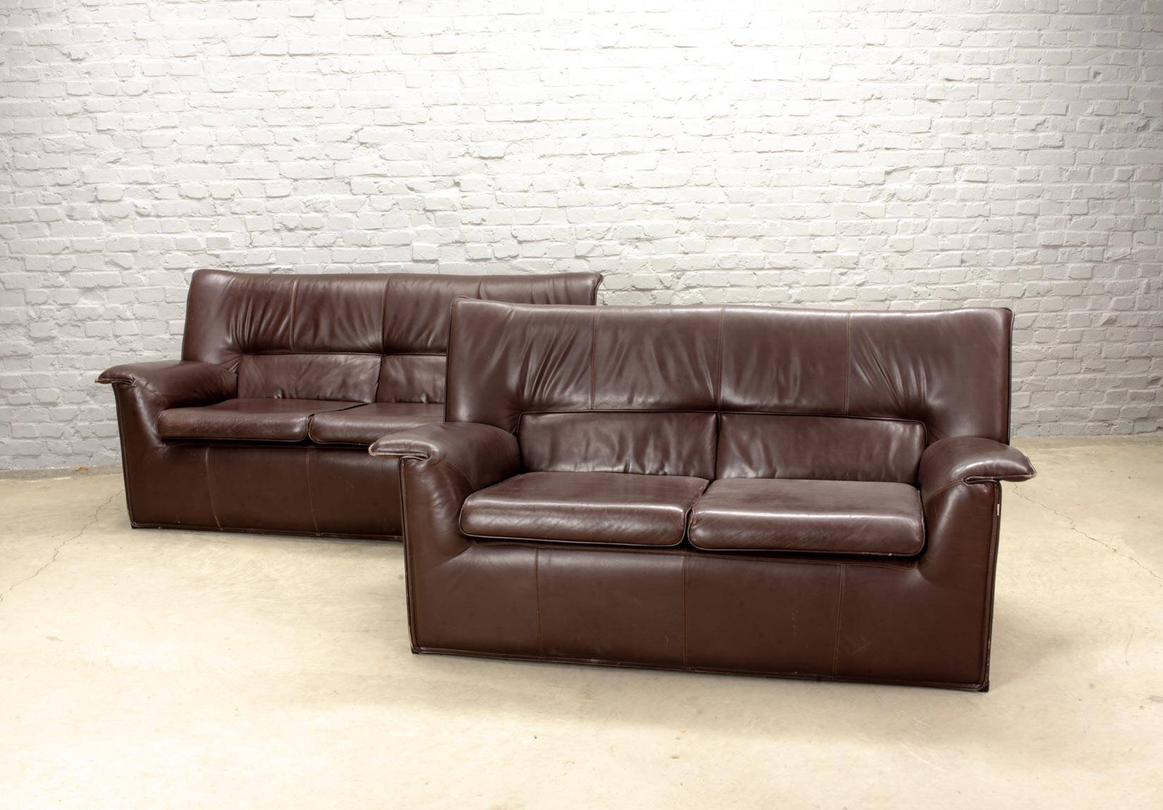 Afra and Tobia Scarpa for B&B Italia Chocolate Brown Leather Two Seat Sofas