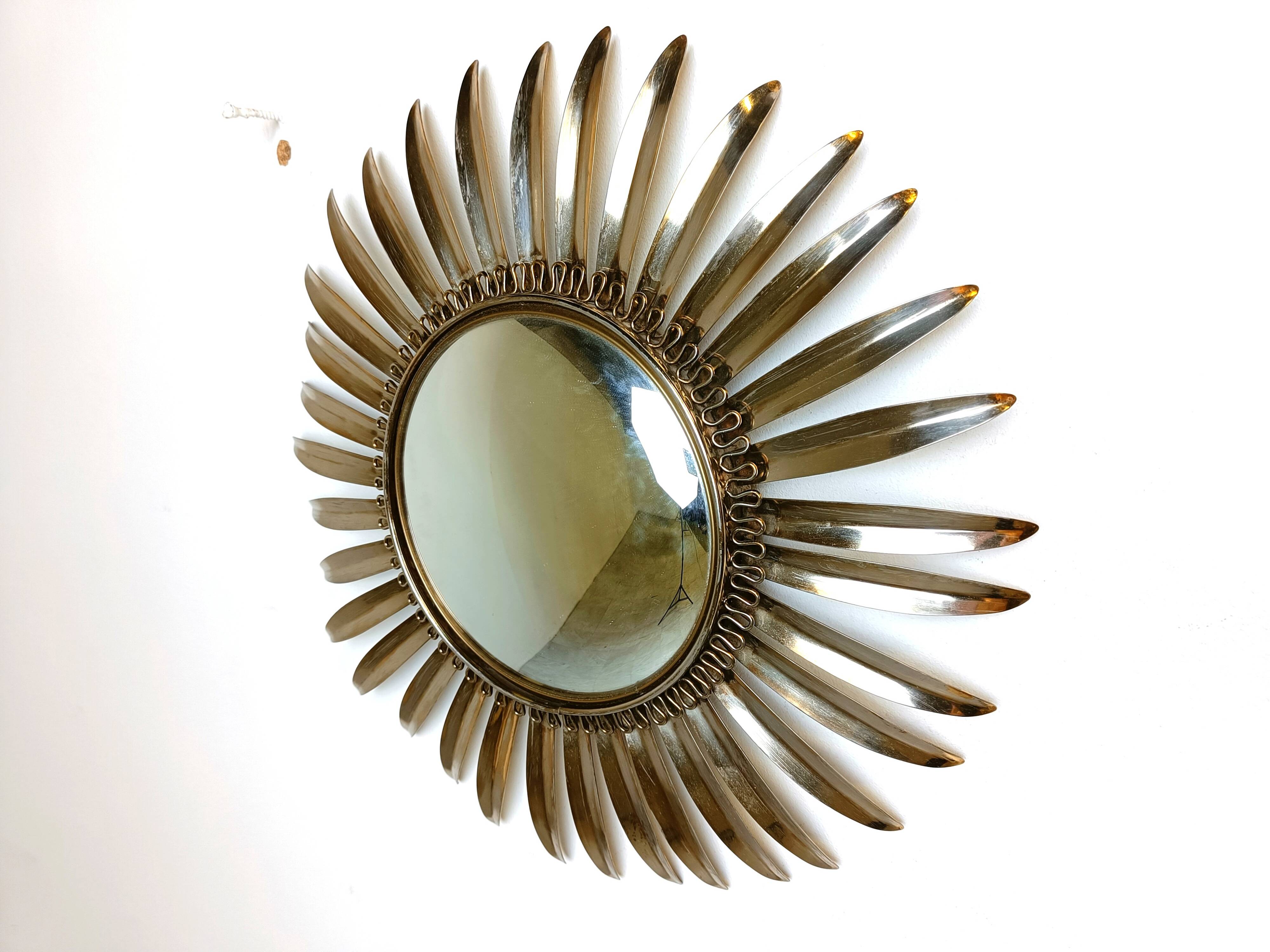 Vintage brass sunburst mirror, 1970s