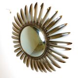 Miroir vintage en laiton à effet soleil, années 1970
