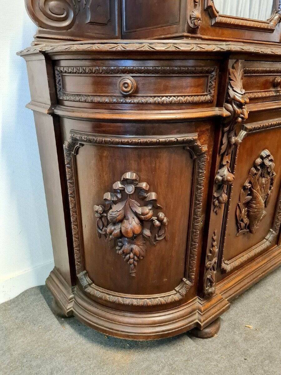 Renaissance castle library in walnut, half-moon shape, circa 1850