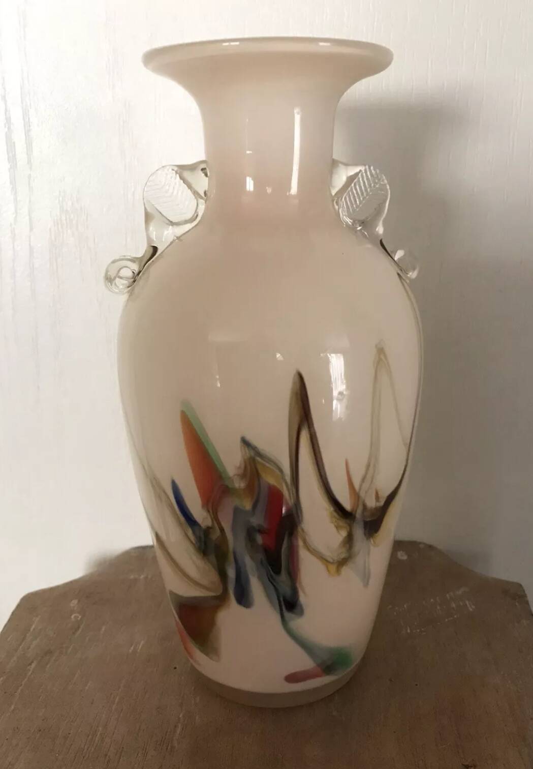 Vase type amphora in blown glass and artistic inclusion 20.5 cm