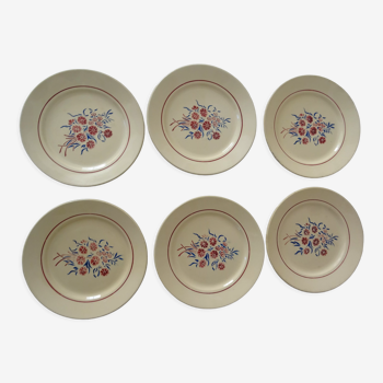 6 assiettes plates faience ancienne badonviller fleurs