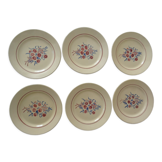 6 assiettes plates faience ancienne badonviller fleurs