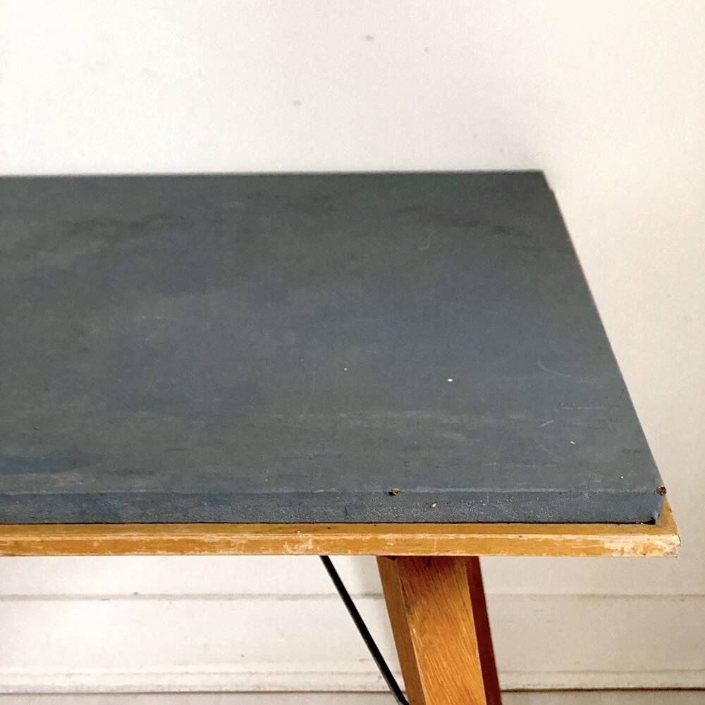 Table Basse Pliante "PLIDEAL" Hêtre & Simili-Cuir Années 50 Vintage